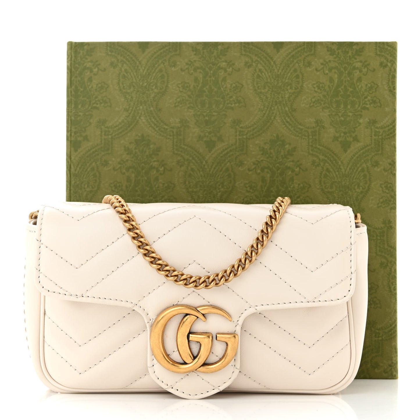 Calfskin Matelasse Super Mini GG Marmont Shoulder Bag White