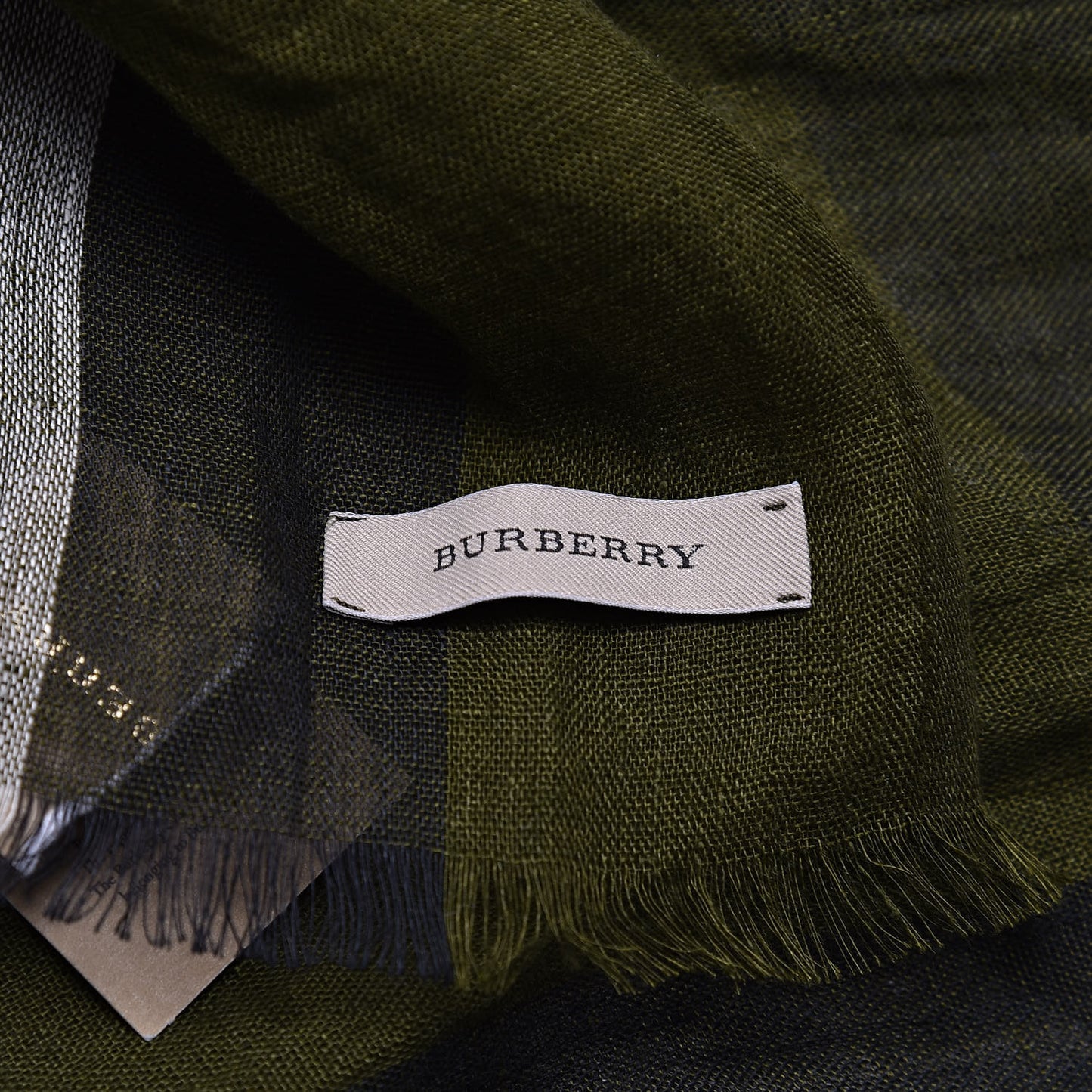 Linen Giant Exploded Check Scarf Olive Green