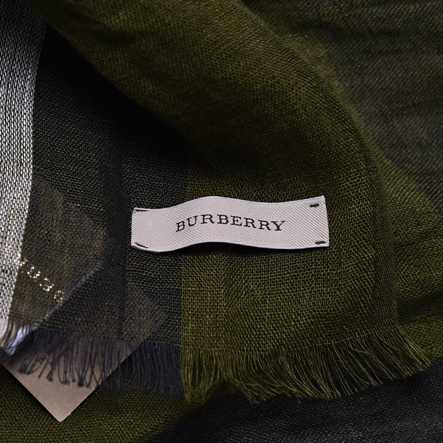 Burberry Linen Giant Exploded Check Scarf Olive Green 5 of 5