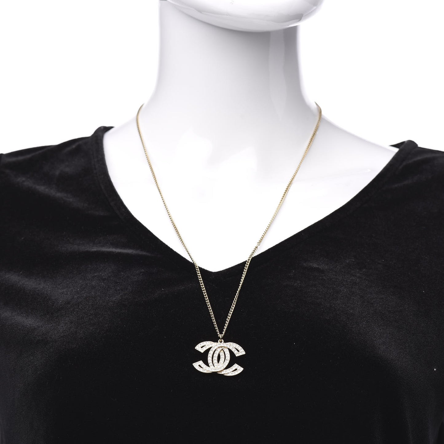 Metal Crystal Baguette CC Pendant Necklace Gold