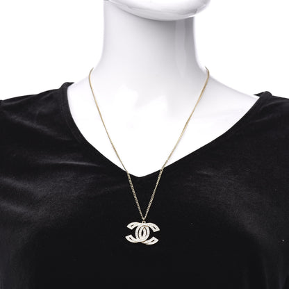 Chanel Metal Crystal Baguette CC Pendant Necklace Gold 2 of 5