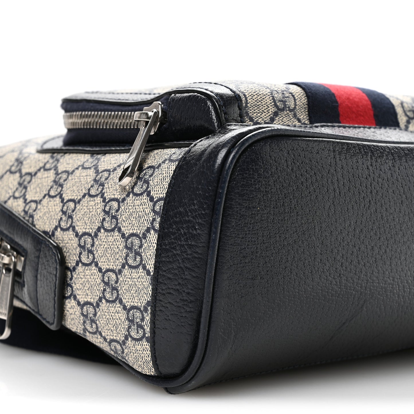 GG Supreme Monogram Textured Dollar Calfskin Web Small Ophidia Day Backpack Beige Blue Black