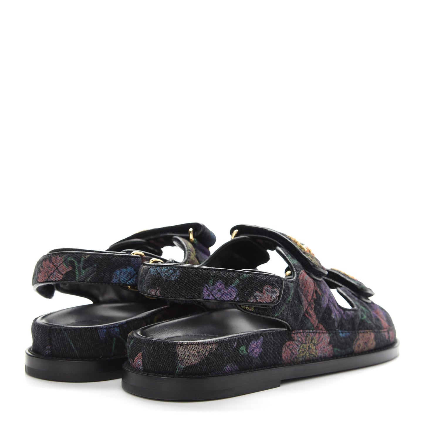 Denim Quilted Dad Sandals 38 Black Multicolor
