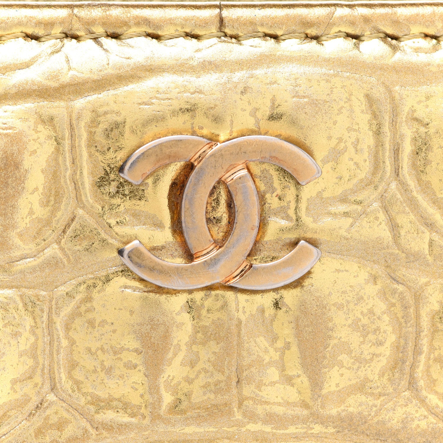 Chanel Metallic Calfskin Crocodile Embossed Small Zip Wallet Gold 9 of 14
