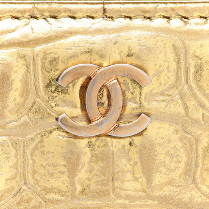Chanel Metallic Calfskin Crocodile Embossed Small Zip Wallet Gold 9 of 14