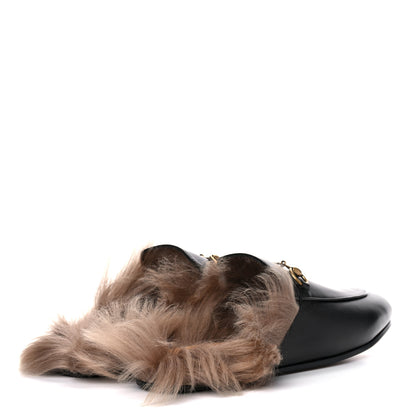 Gucci Calfskin Fur Womens Princetown Slippers 37.5 Black 4 of 14