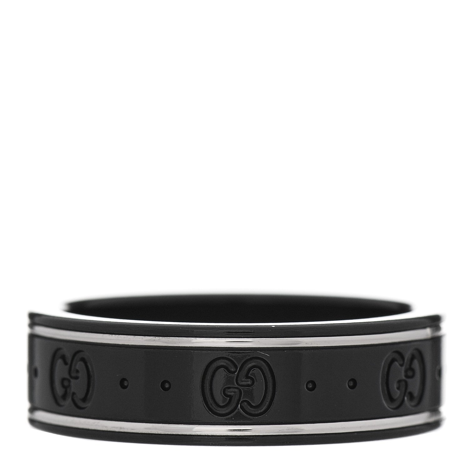 Gucci Black Synthetic Corundum 18K White Gold 4mm Icon Thin Band Ring 65 11 1 of 5