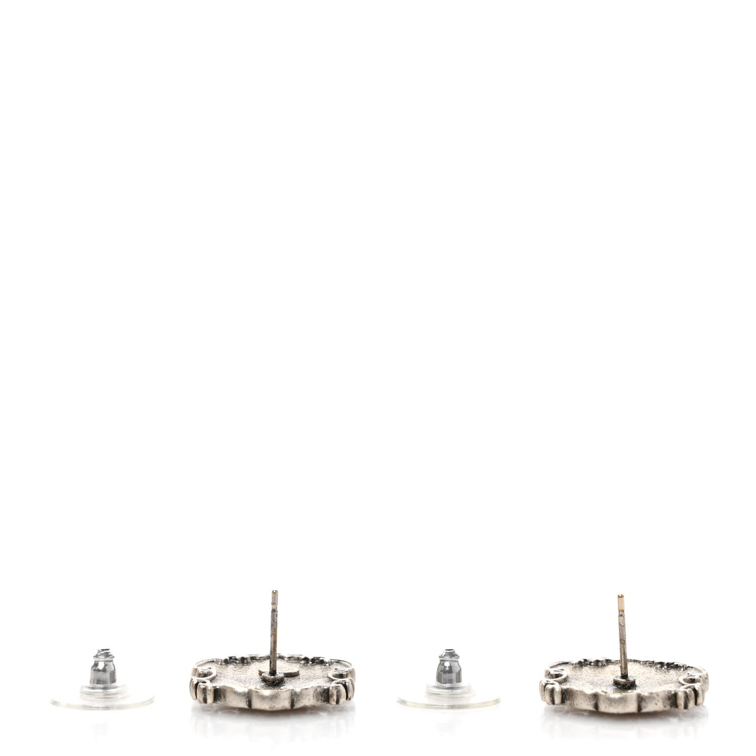 Chanel Metal Paris Dallas Sheriff Badge Stud Earrings Silver 3 of 4
