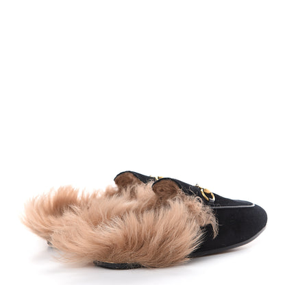 Gucci Velvet Fur Womens Princetown Slippers 35.5 Black 4 of 8