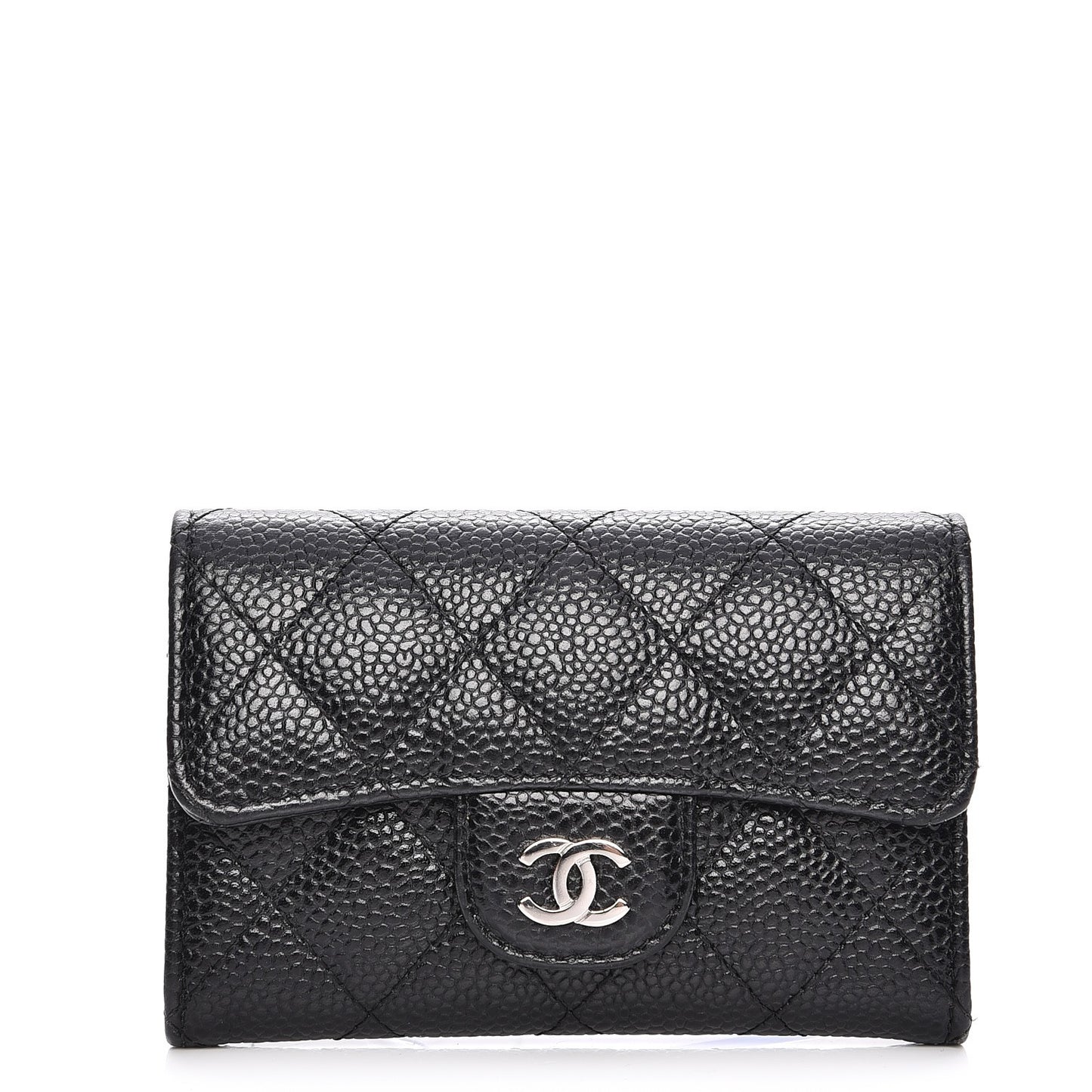 Caviar Quilted Flap Card Holder Black