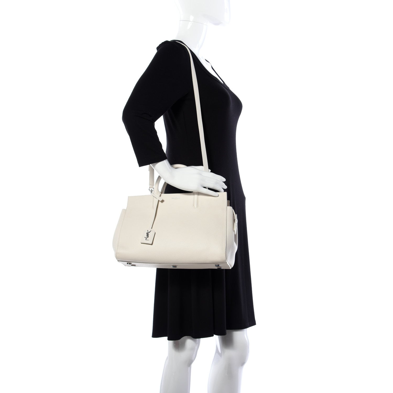 Saint Laurent Grained Calfskin Small Rive Gauche White 2 of 10