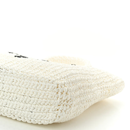 Prada Yarn Raffia Effect Crochet Small Logo Tote Bianco 10 of 10