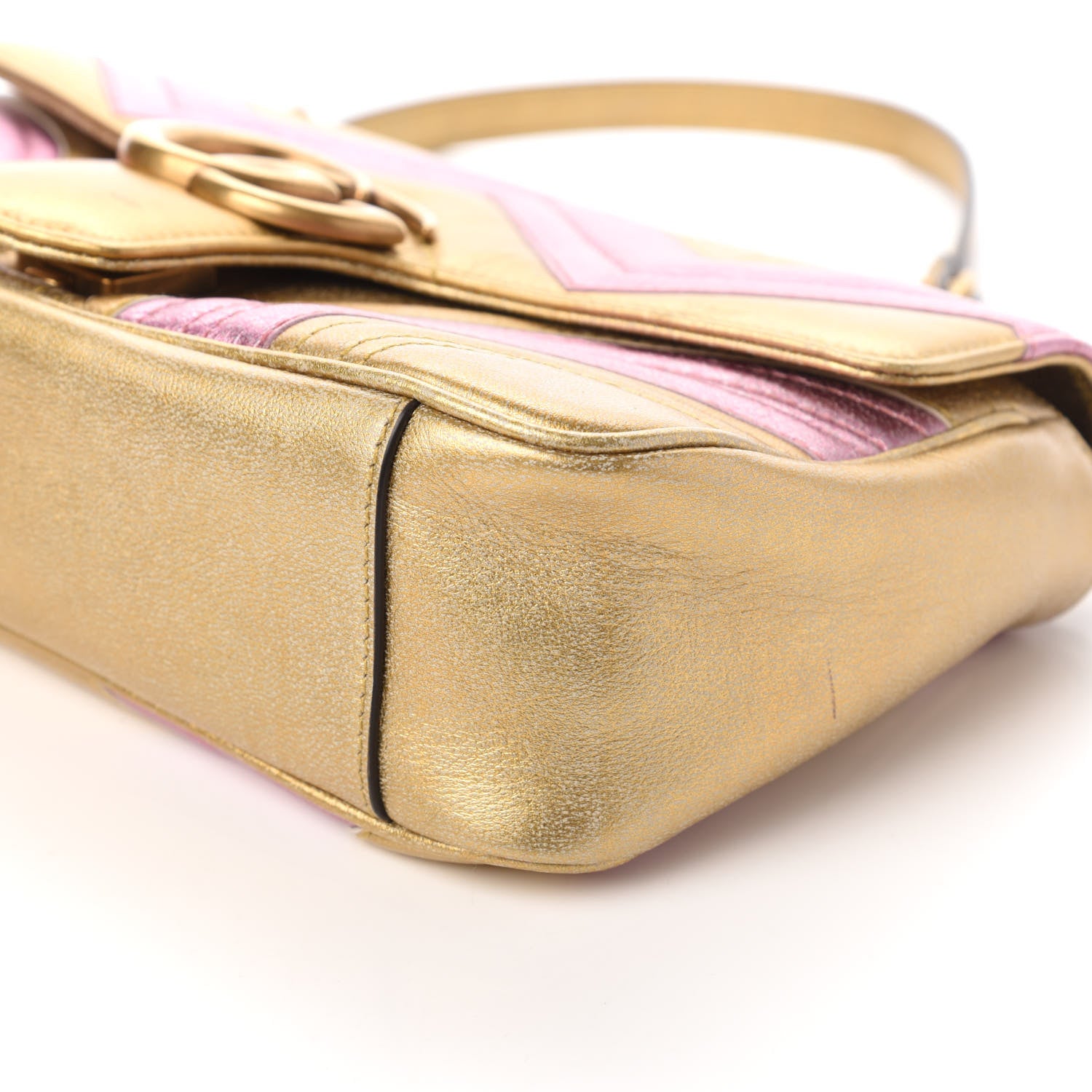 Gucci Metallic Calfskin Matelasse Small GG Marmont Shoulder Bag Gold Pink 8 of 12