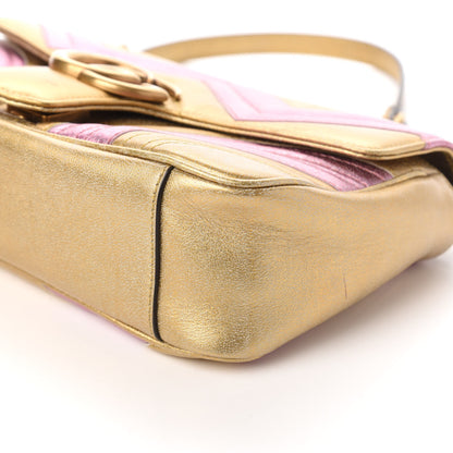 Gucci Metallic Calfskin Matelasse Small GG Marmont Shoulder Bag Gold Pink 8 of 12