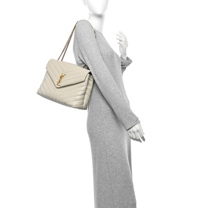 Saint Laurent Calfskin Y Quilted Monogram Medium Loulou Chain Satchel Crema Soft 3 of 21