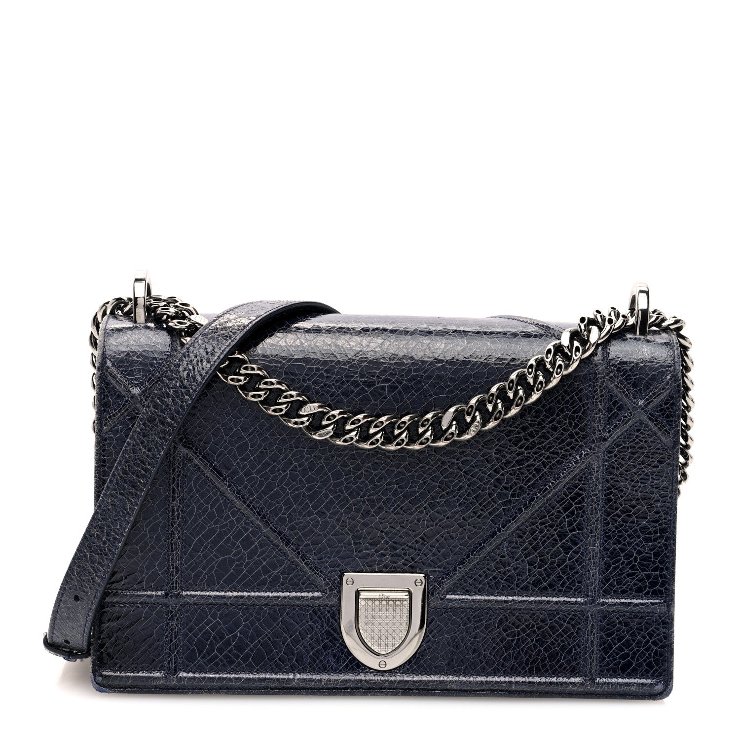 Christian Dior Crackled Deerskin Medium Diorama Flap Bag Navy 1 of 9