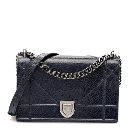 Christian Dior Crackled Deerskin Medium Diorama Flap Bag Navy 1 of 9