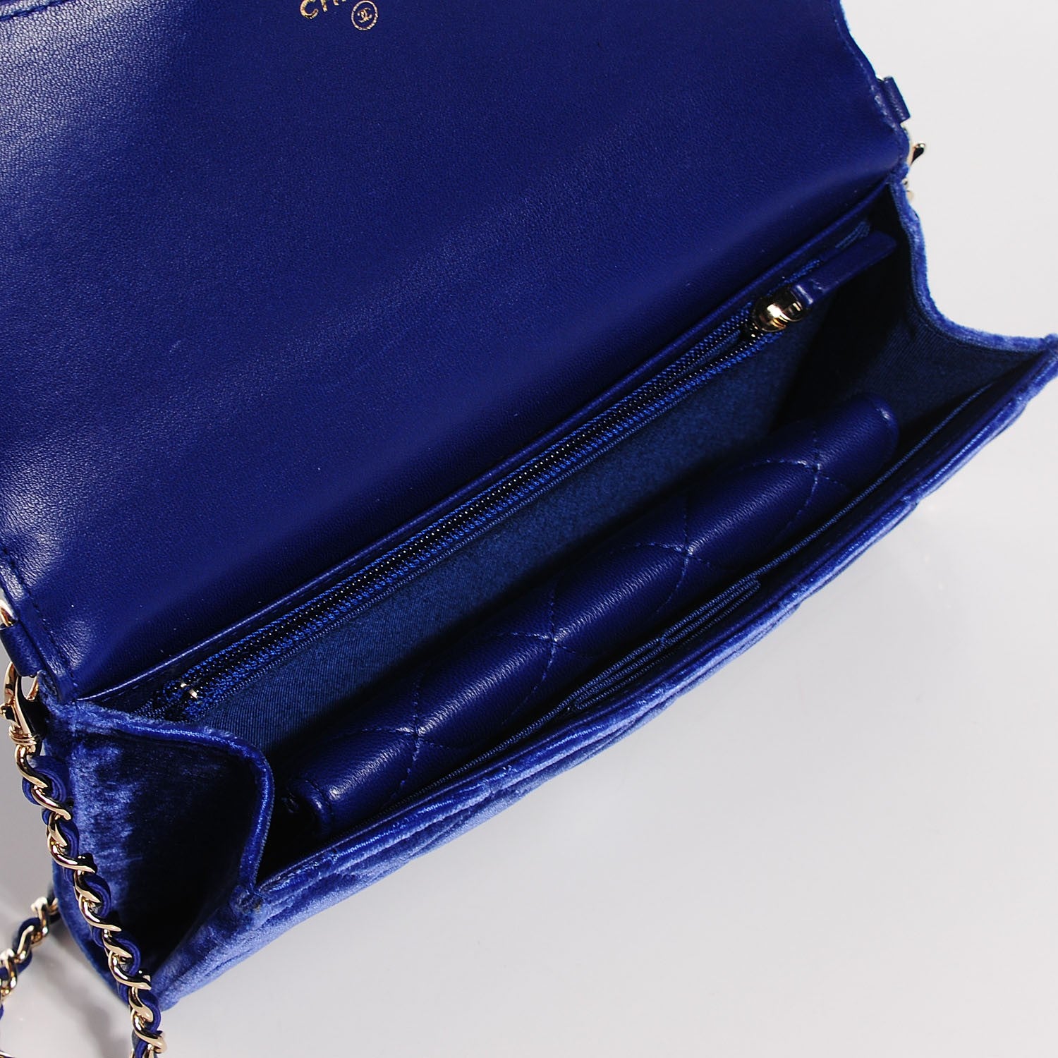 Chanel Velvet Quilted Clutch With Chain Blue 6 of 8