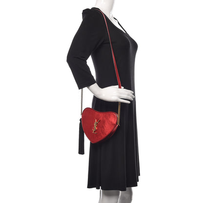 Saint Laurent Metallic Calfskin Heart Monogram Crossbody Black Rouge 2 of 9