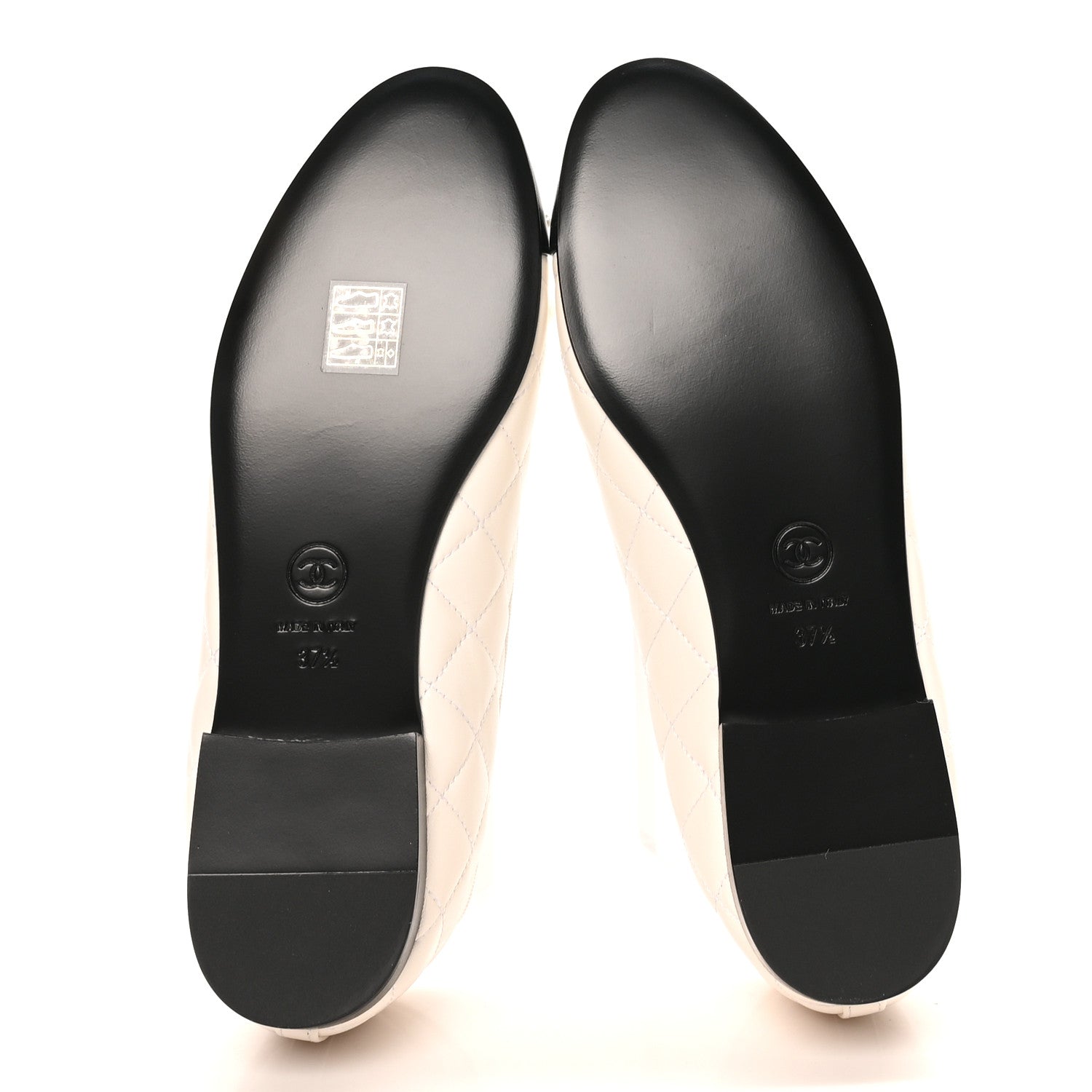 Chanel Lambskin Quilted CC Cap Toe Ballerina Flats 37.5 White
