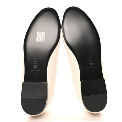 Chanel Lambskin Quilted CC Cap Toe Ballerina Flats 37.5 White Black 6 of 10