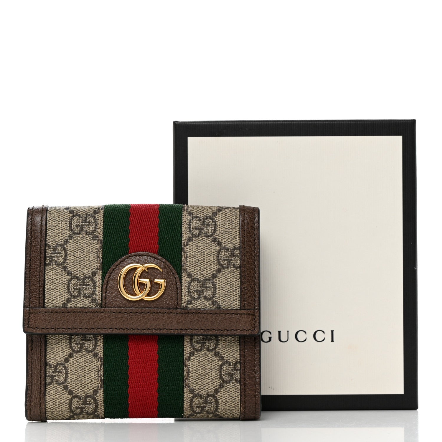 Gucci GG Supreme Monogram Web Ophidia French Flap Wallet Beige New Acero 10 of 11