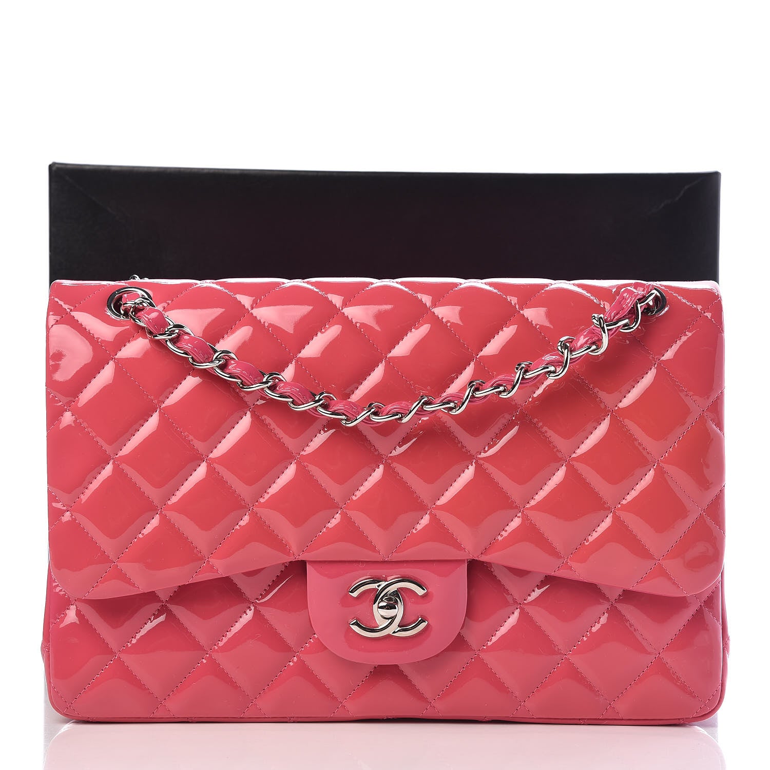 Chanel Patent Calfskin Quilted Jumbo Double Flap Fuchsia 14 of 14