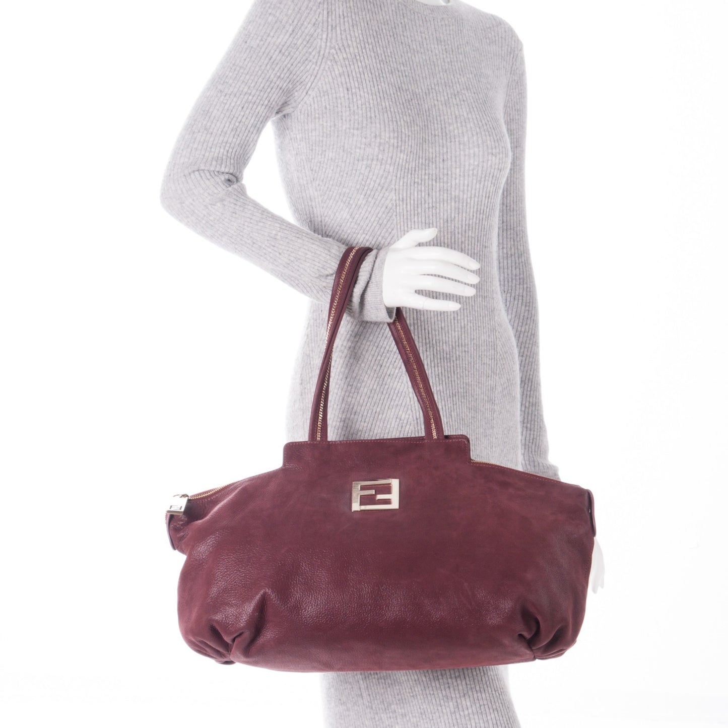 Metallic Nubuck Medium Chains Tote Rosso Scuro