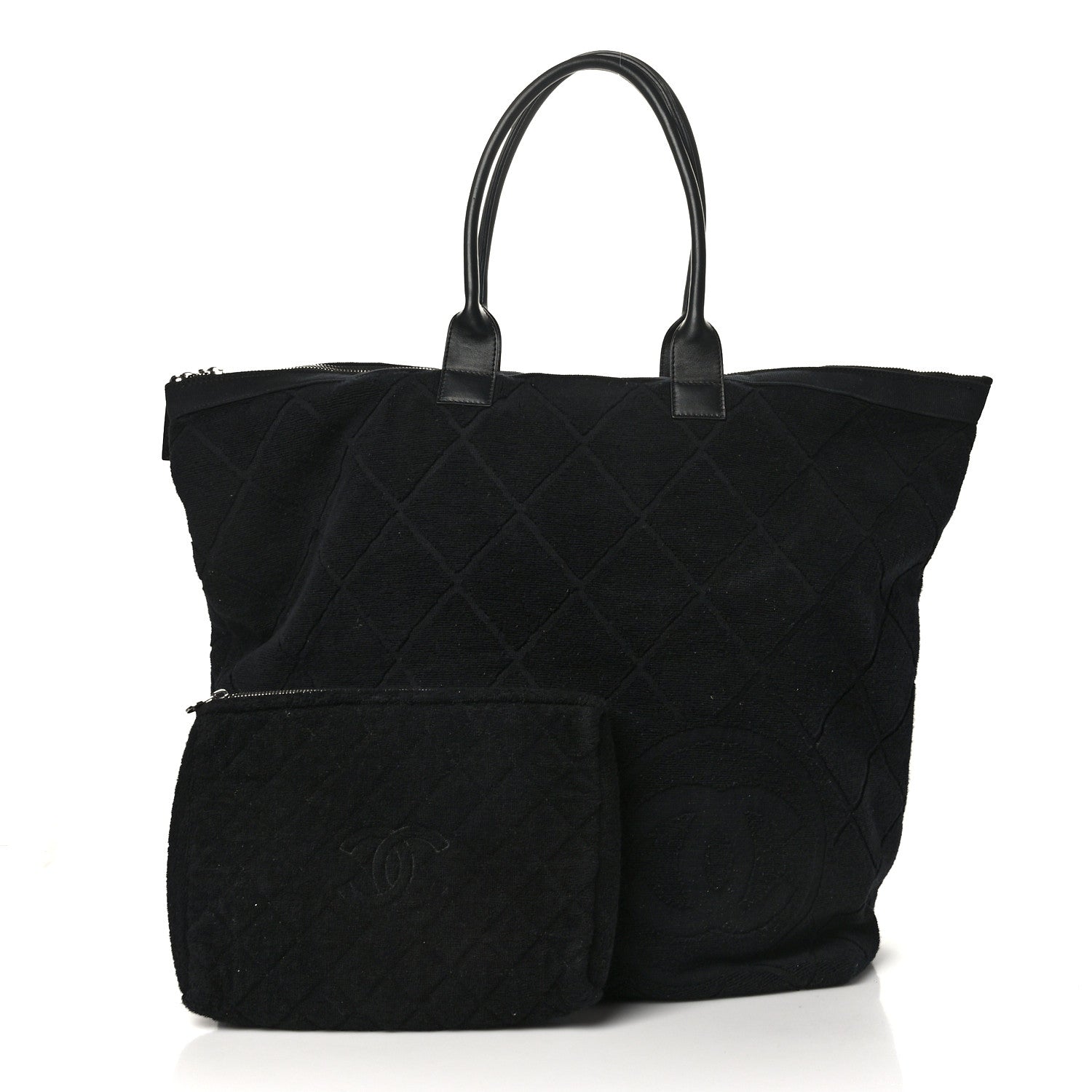 Chanel Terry Cotton CC Beach Tote Set Black 3 of 11