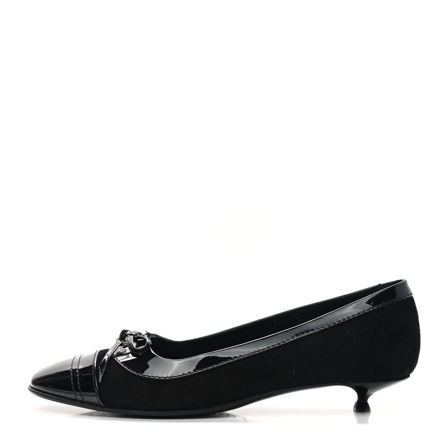 Patent Suede Cap Toe Kitten Heel Pumps 39 Black