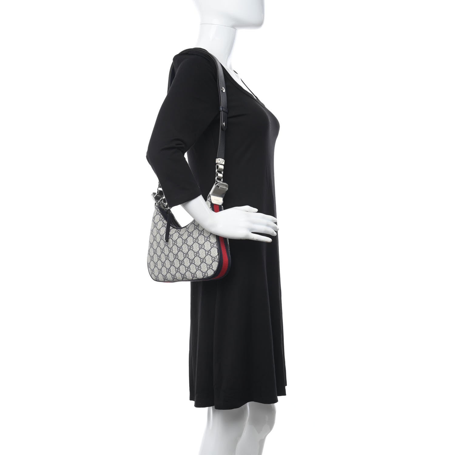 Gucci GG Supreme Monogram Textured Calfskin Web Small Attache Shoulder Bag Beige Blue 2 of 9