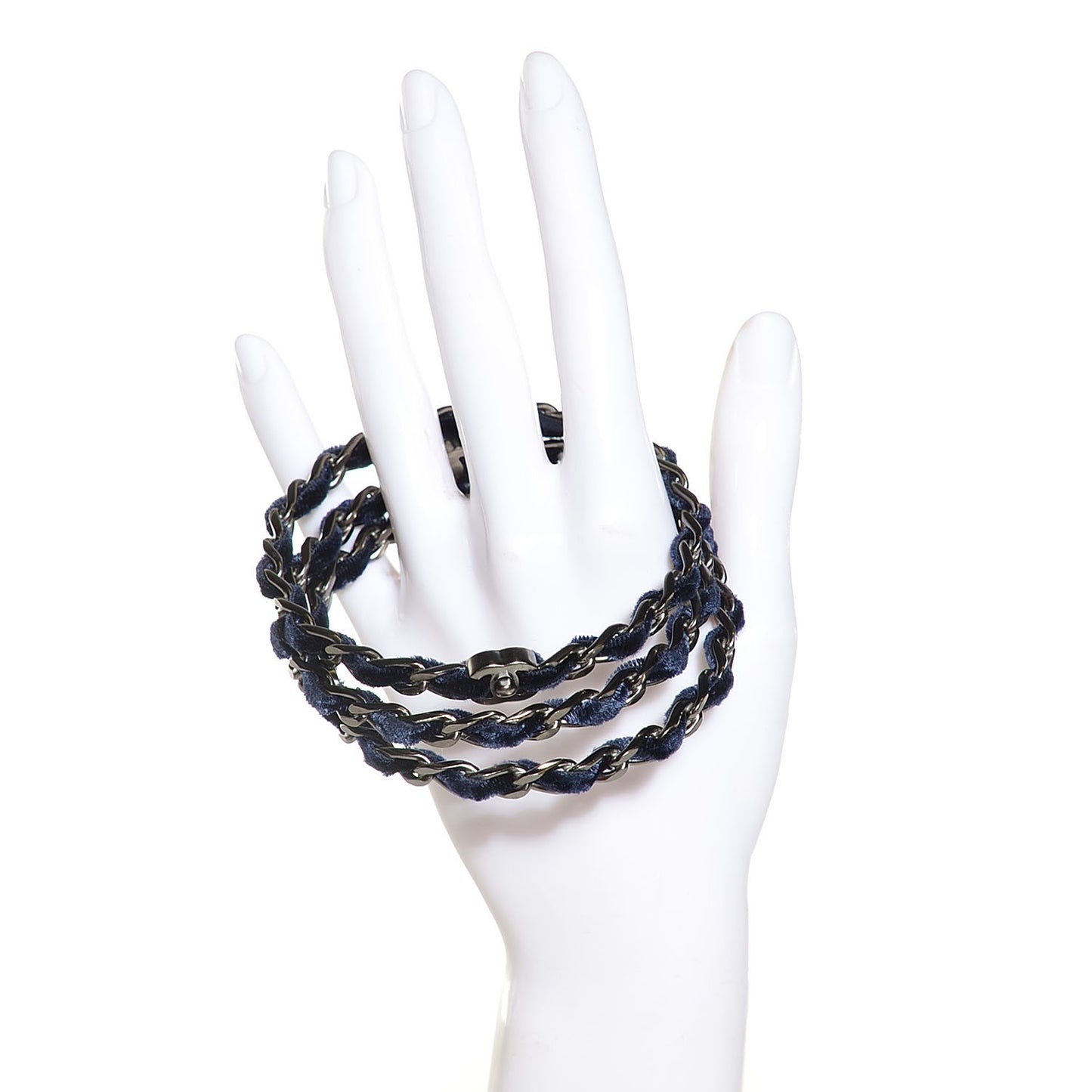 Velvet Chain Bangle Set of 3 Blue Silver M