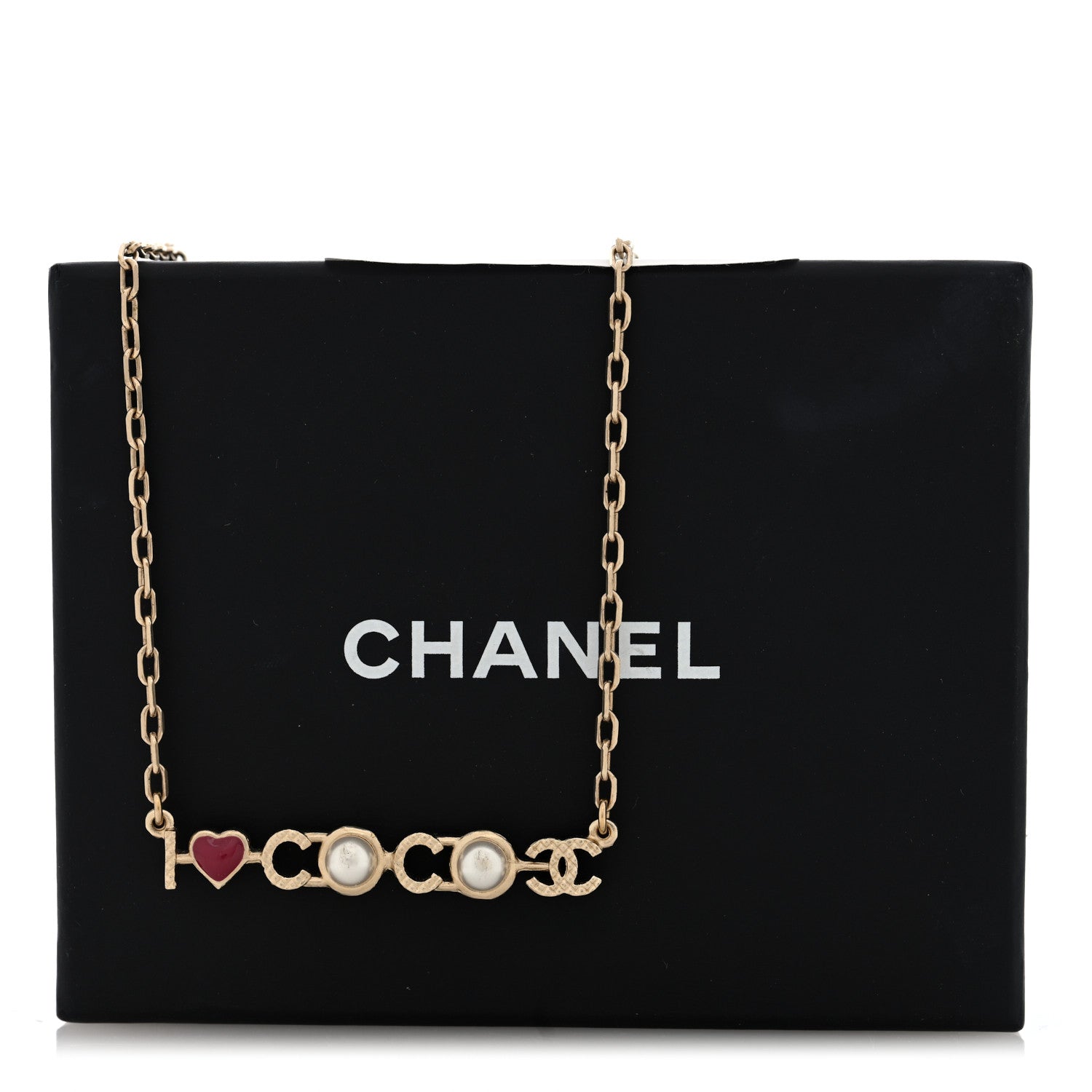 Chanel Metal Resin Pearl I Love Coco Necklace Gold 5 of 5