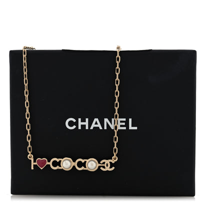 Chanel Metal Resin Pearl I Love Coco Necklace Gold 5 of 5