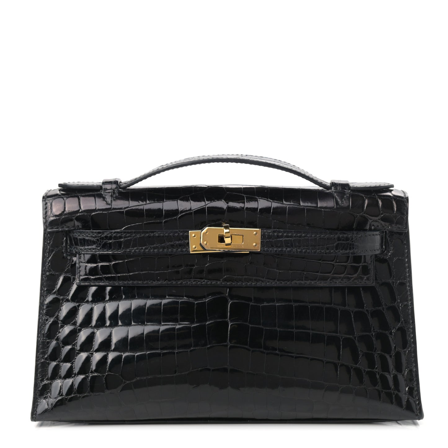 Shiny Niloticus Crocodile Kelly Pochette Black