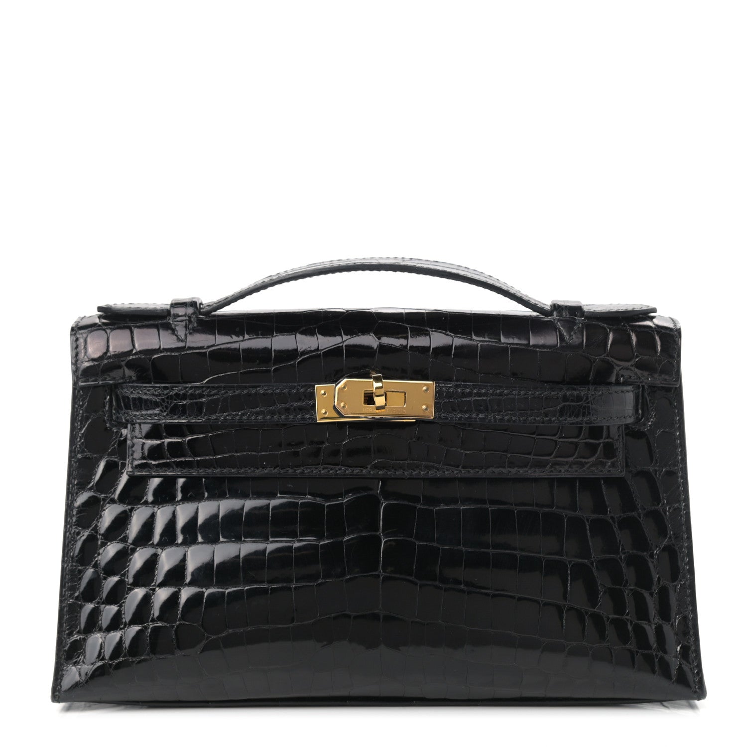 Hermes Shiny Niloticus Crocodile Kelly Pochette Black 1 of 11