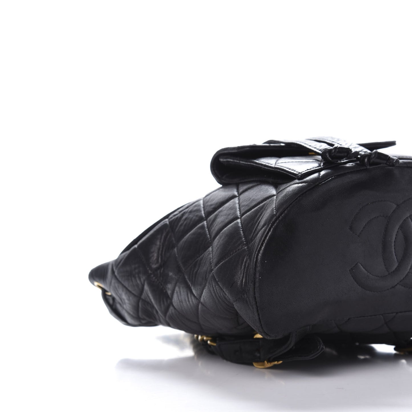 Lambskin Quilted Drawstring Backpack Black