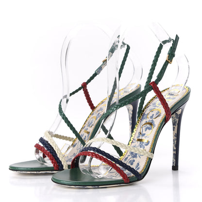 Gucci Malaga Kid Braided Haines High Heel Sandals 38 Emerald 3 of 9