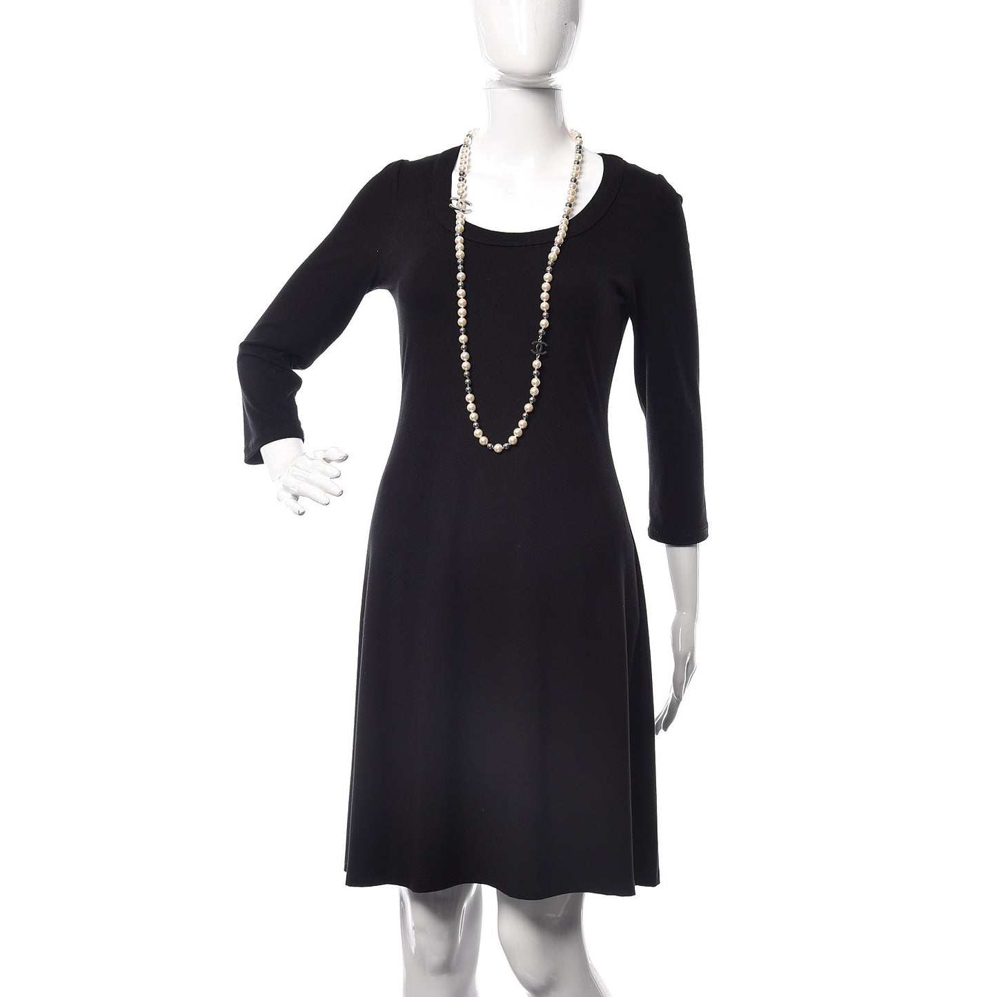 Pearl Bead CC Long Necklace Silver