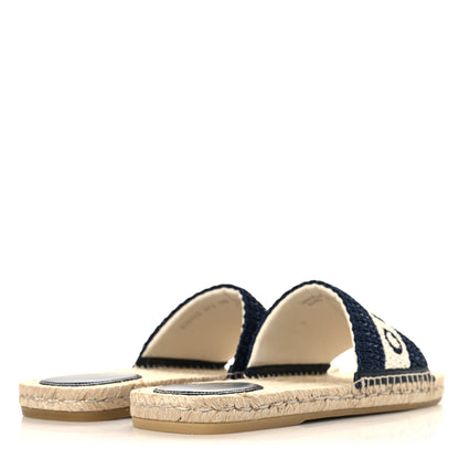Gucci Macrochet Raffia Logo Flat Slide Espadrille Sandals 37.5 Blue Great White 5 of 10