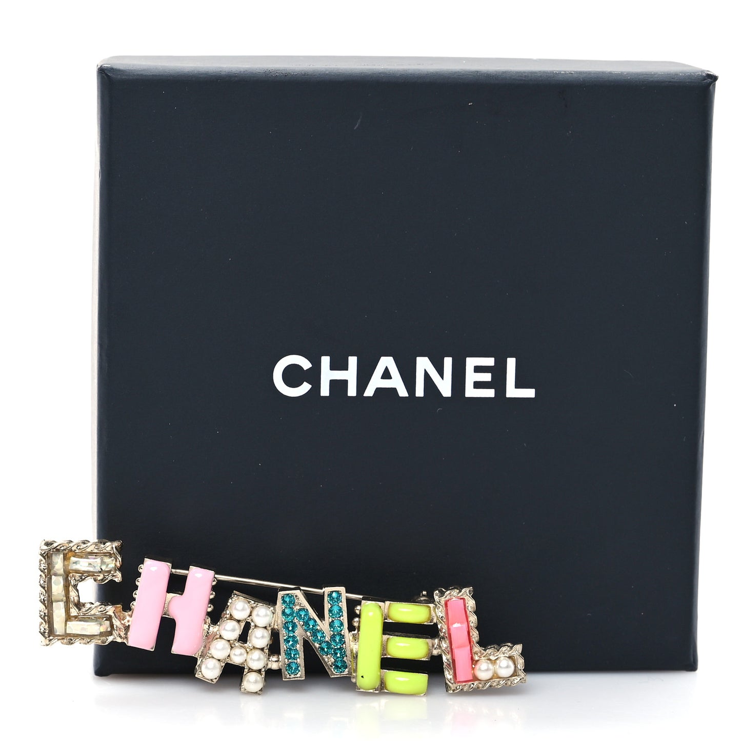 Crystal Enamel Pearl Logo Brooch Multicolor
