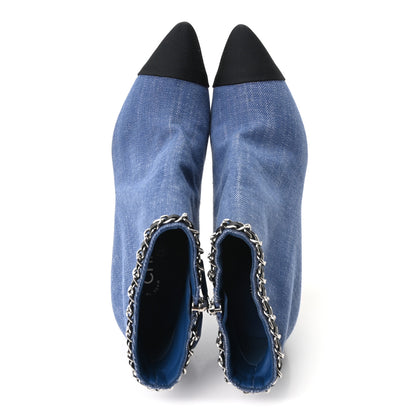 Chanel Denim Grosgrain Cap Toe Short Boots 38 Blue 2 of 10