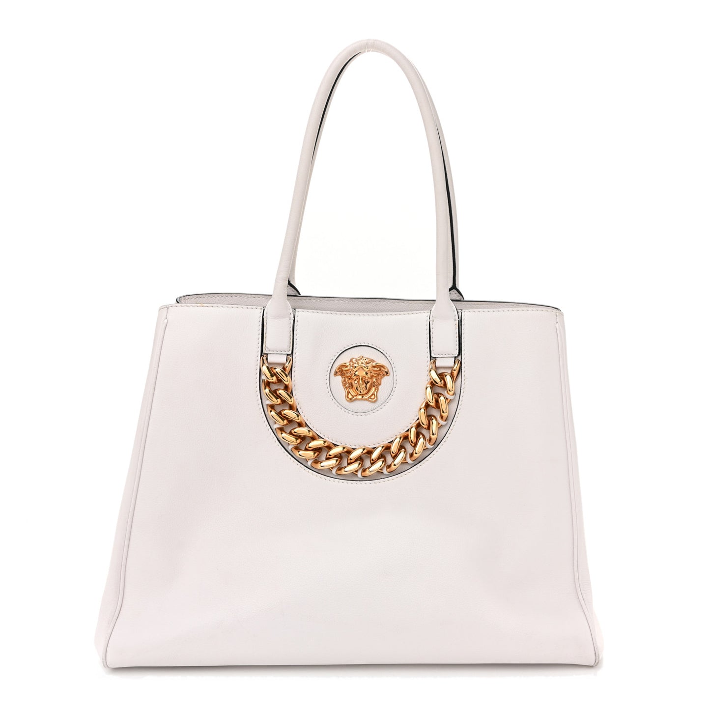 Grained Calfskin La Medusa Chain Tote White