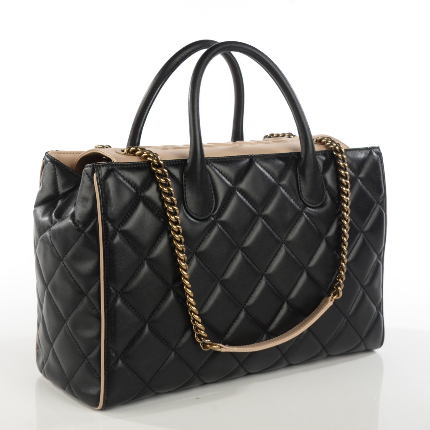 Chanel Lambskin Quilted Small Portobello Tote Black Beige 3 of 9
