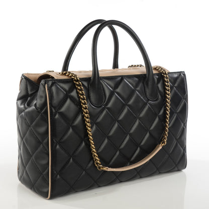 Chanel Lambskin Quilted Small Portobello Tote Black Beige 3 of 9