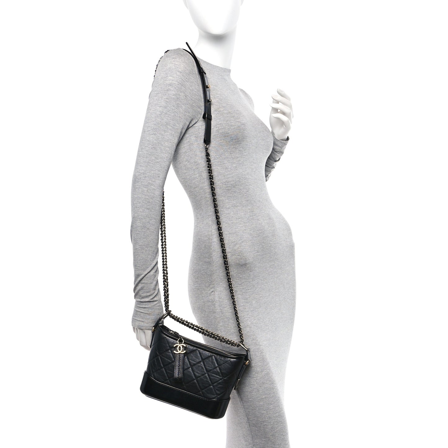 Aged Calfskin Quilted Small Gabrielle Hobo Black
