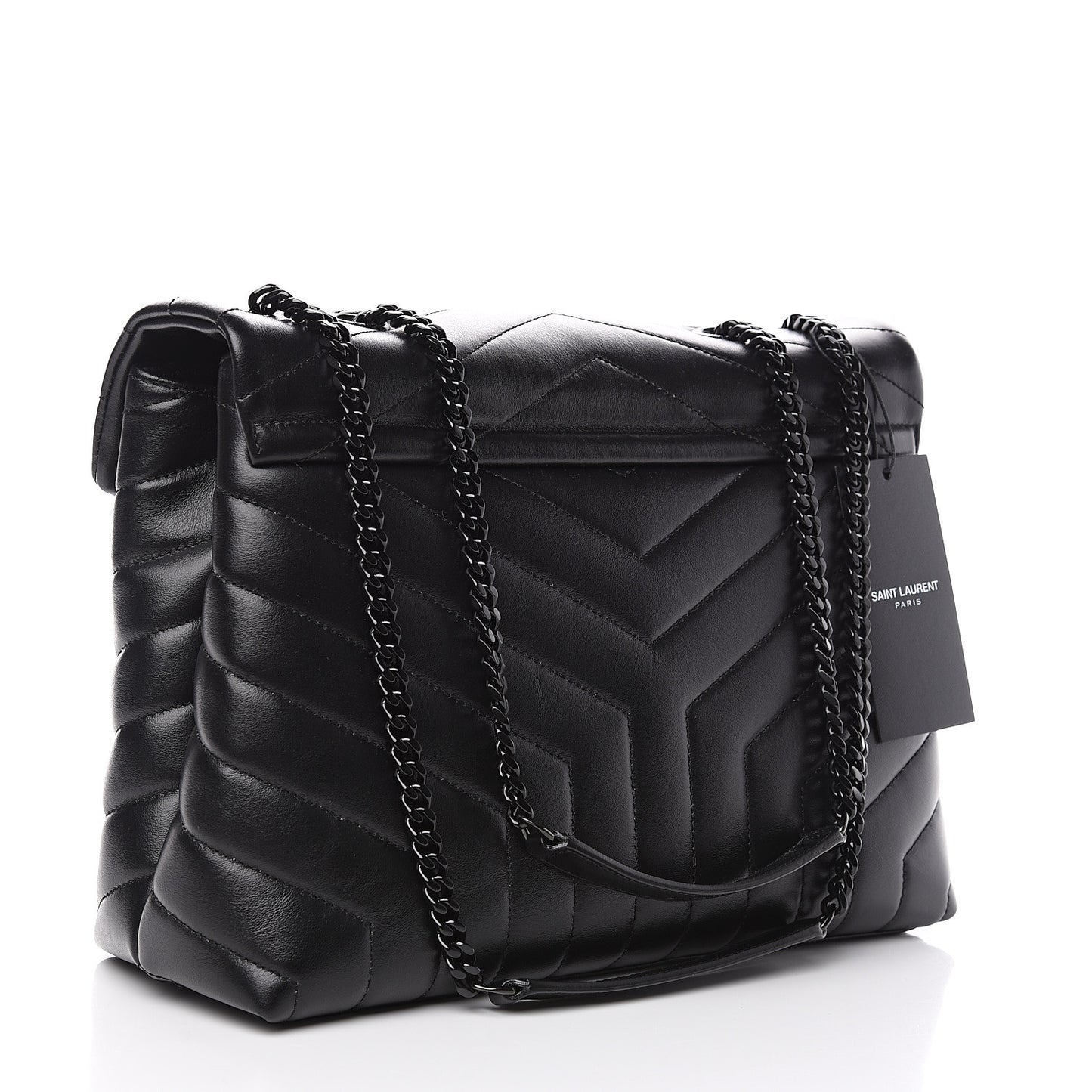 Calfskin Y Quilted Monogram Medium Loulou Chain Satchel Black