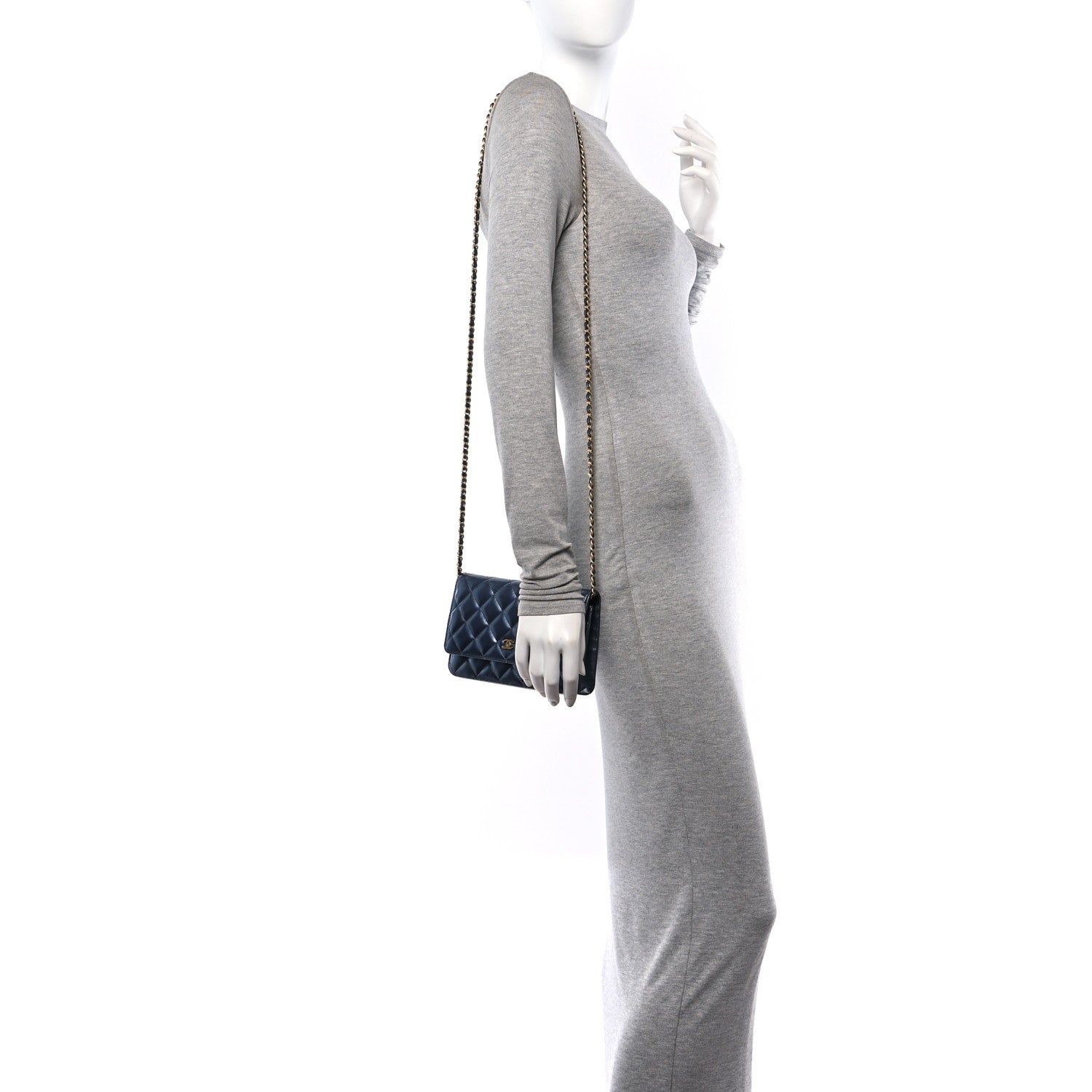 Chanel Metallic Lambskin Wallet On Chain WOC Dark Blue 2 of 12