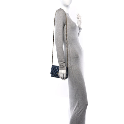 Chanel Metallic Lambskin Wallet On Chain WOC Dark Blue 2 of 12