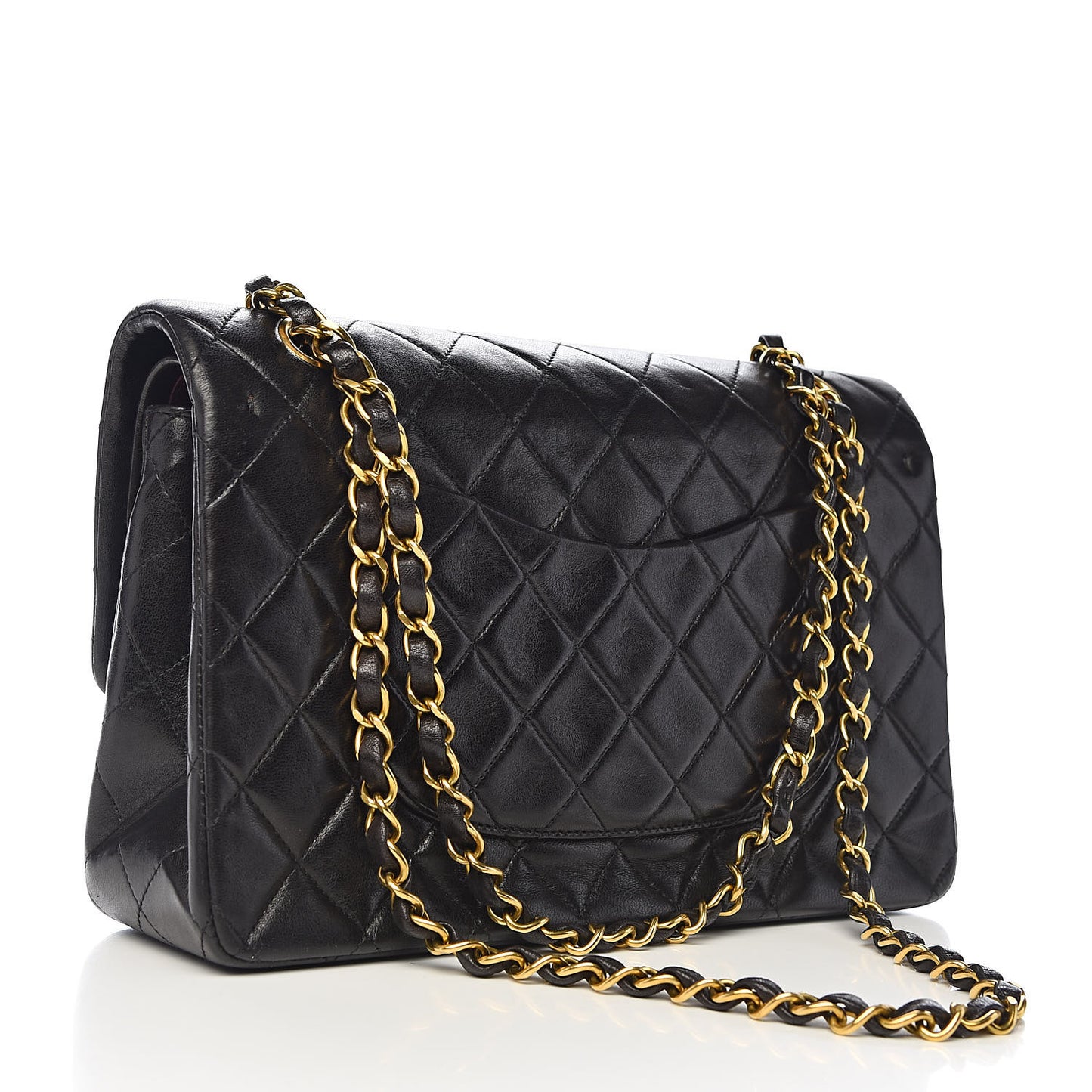 Lambskin Quilted Medium Double Flap Black